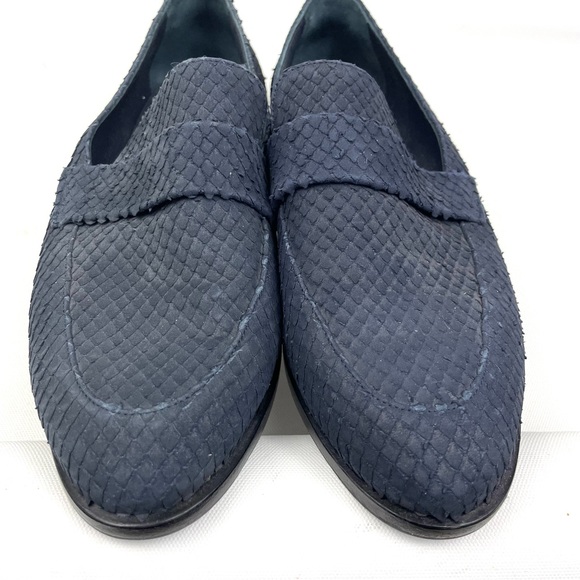 Panara Dark Blue Suede Snake Skin Embossed Loafers 38 US 8 - Picture 3 of 8